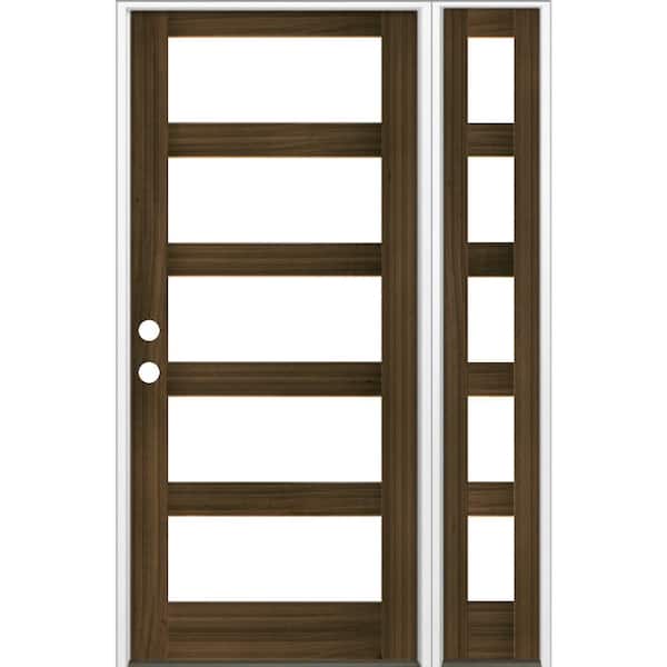Krosswood Doors 56 in. x 96 in. Modern Hemlock Right-Hand/Inswing Clear Glass Black Stain Wood Prehung Front Door with Left Sidelite
