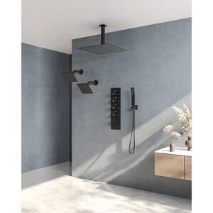 15-Spray Patterns Thermostatic 16, 6 in.Dual Shower Head Wall Mount Fixed Shower Head in Matte Black (Valve Included)