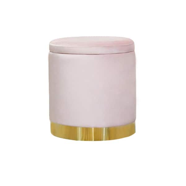Karl home Pink Round Velvet Ottoman Footstool Upholstered Padded Vanity Stool