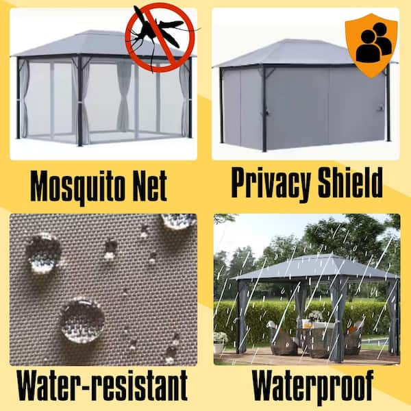 10 ft. x 13 ft. Patio Gazebo, Aluminum Frame, Outdoor Gazebo Canopy Shelter with Netting and Curtains, Garden, Lawn