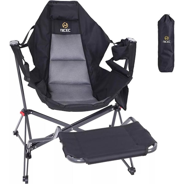 Hammock Camping Chair Rocker w/ Removable Footrest Swing Chair Hammock Chair with Stand Cup Holder (1-Pack)