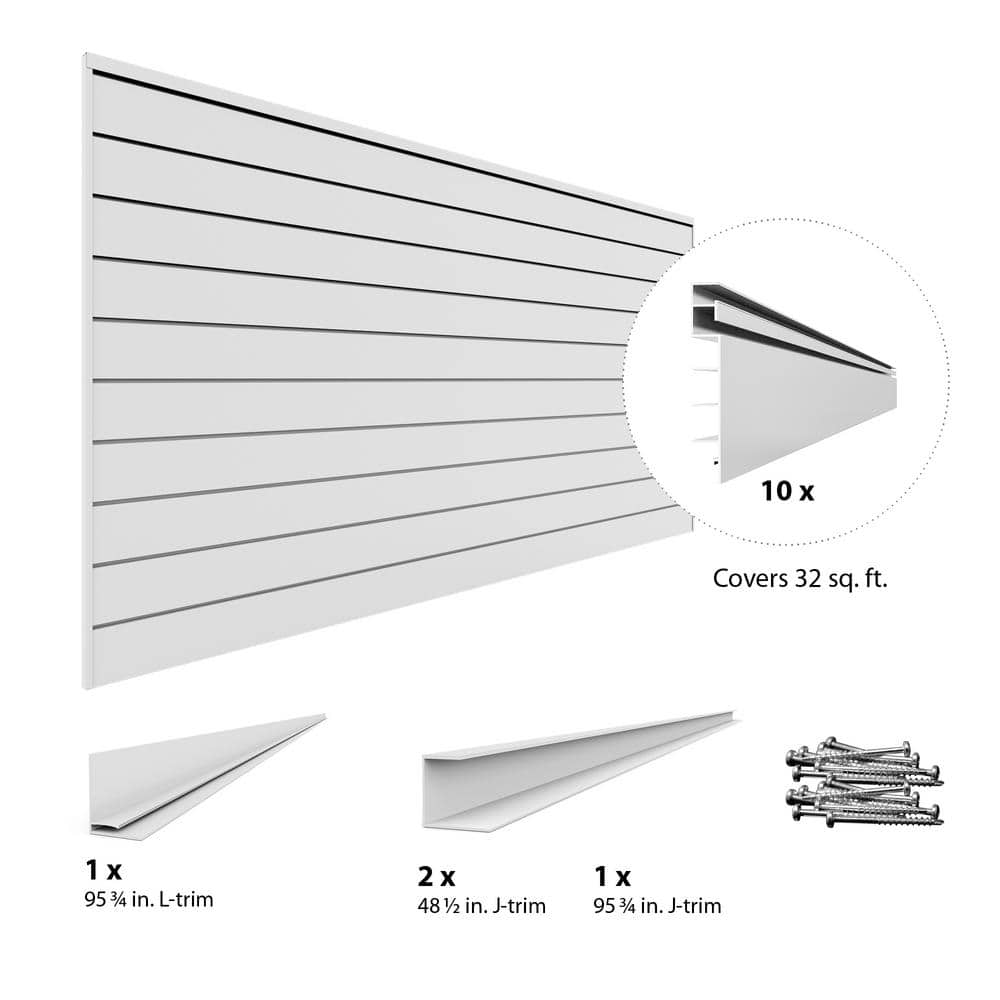 PVC Slatwall 8 ft. x 4 ft. White Sports Bundle (12-Piece) - 1