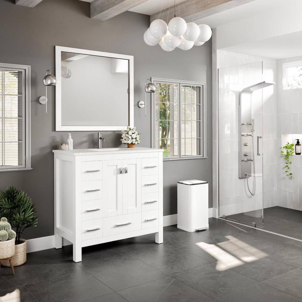 Eviva Hampton 36" White Vanity with Carrara Quartz Top