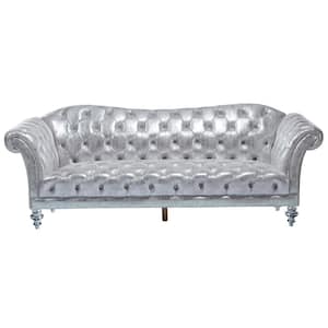 Dixie 35 in. W Round Arm Velvet Chesterfield Straight Sofa in Silver