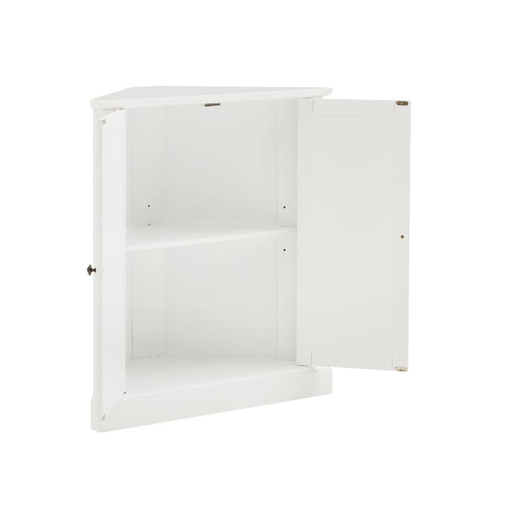 White Pinewood Corner Kitchen Pantry with Adjustable Shelving