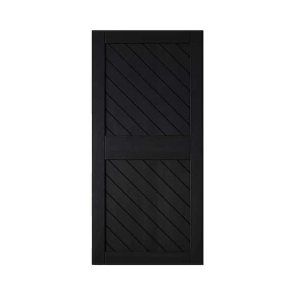 XT2 32 in. x 84 in. C-Panel Solid Core Black Slanted Stripe Design Pine Wood Interior Sliding Barn Door Slab