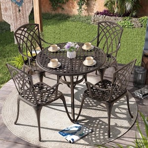 5-Piece Cast Aluminum Patio Dining Set with Umbrella Hole Outdoor Furniture Set with Round Table, Antique Bronze