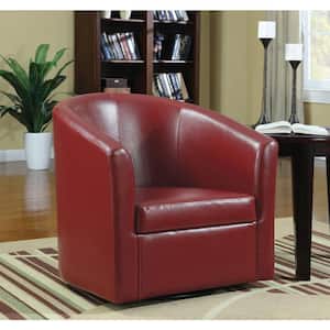 Turner Red Faux Leather Upholstery Sloped Arm Accent Swivel Chair