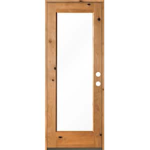 30 in. x 80 in. Rustic Knotty Alder Wood Clear Full-Lite w. Clear Stain Left Hand Inswing Single Prehung Front Door
