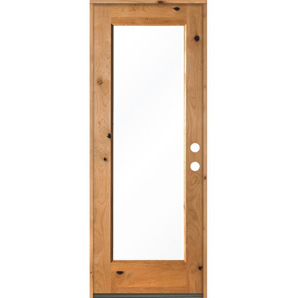 30 in. x 80 in. Rustic Knotty Alder Wood Clear Full-Lite w. Clear Stain Left Hand Inswing Single Prehung Front Door