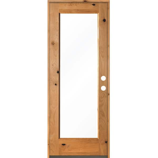 32 in. x 80 in. Rustic Knotty Alder Wood Clear Full-Lite w. Clear Stain Left Hand Inswing Single Prehung Front Door