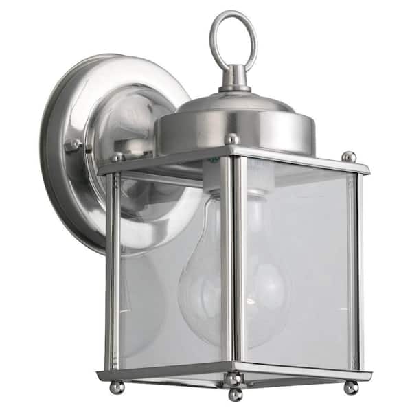 New Castle 1-Light Antique Brushed Nickel Outdoor Wall Lantern Sconce