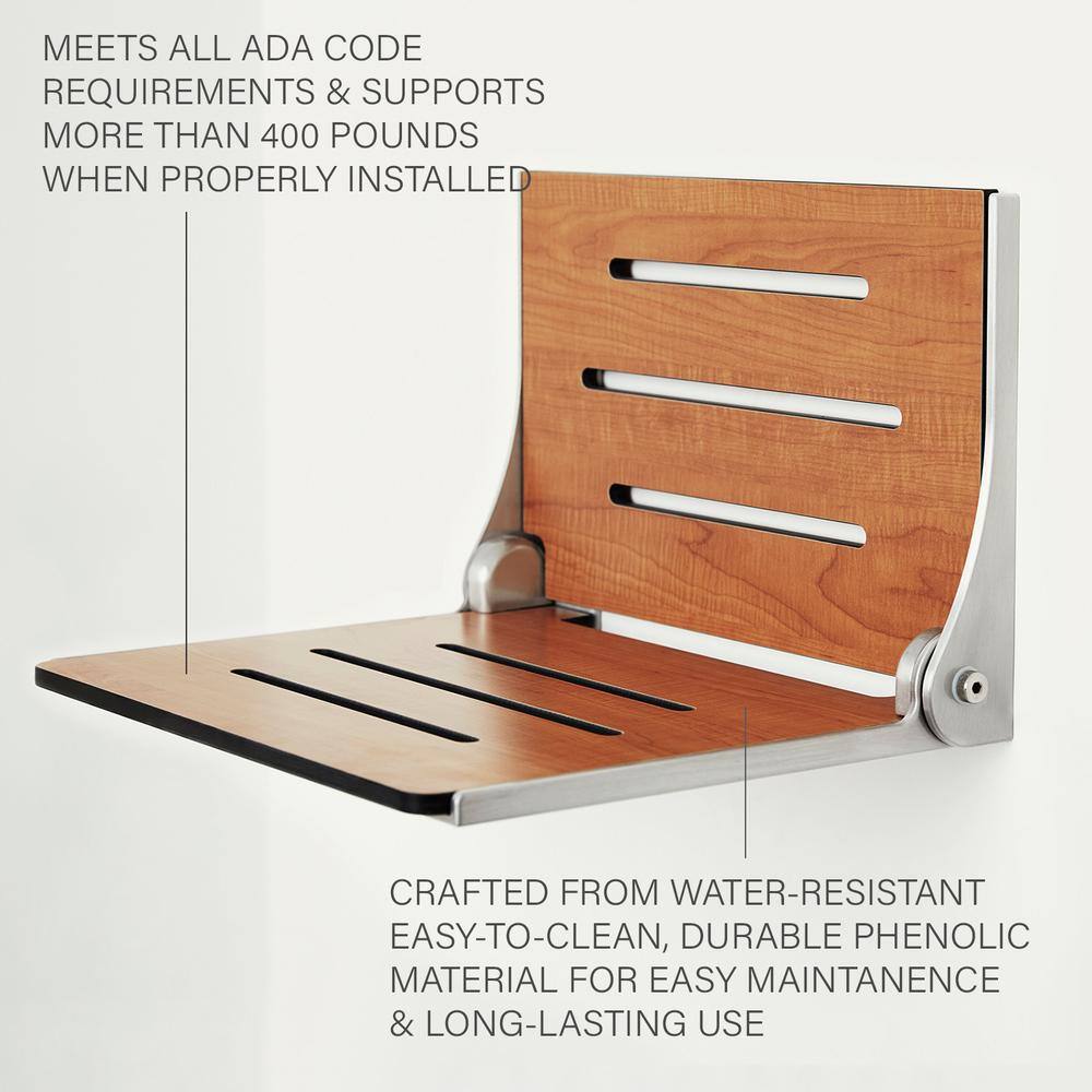 Silhouette Rustic Teak Folding Shower Seat with Silver Frame