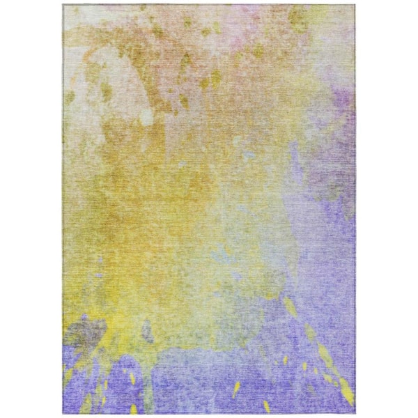 Blue Gold and Wheat 10 ft. x 14 ft. Woven Abstract Rectangle Indoor/Outdoor Area Rug