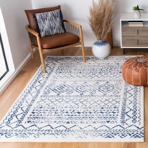 Tulum Ivory/Navy 9 ft. x 12 ft. Border Area Rug