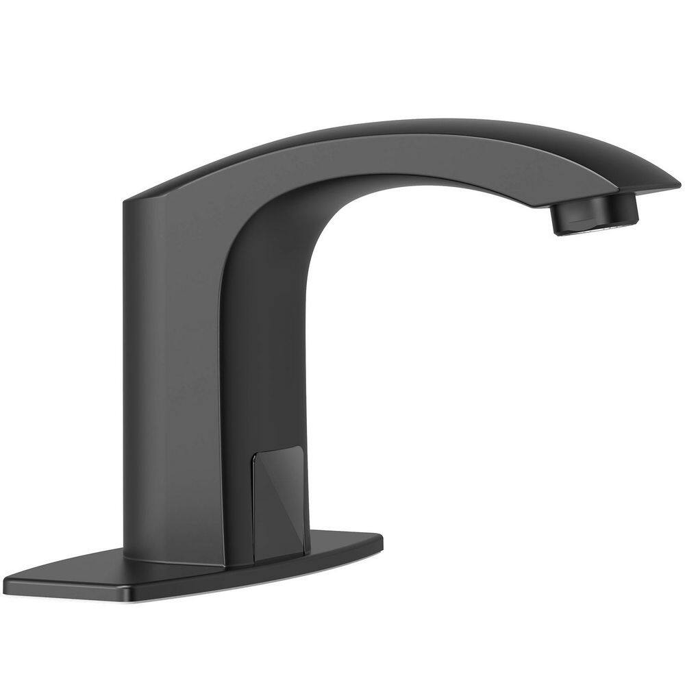 Automatic Sensor Touchless Bathroom Sink Faucet with Deck Plate in Matte Black