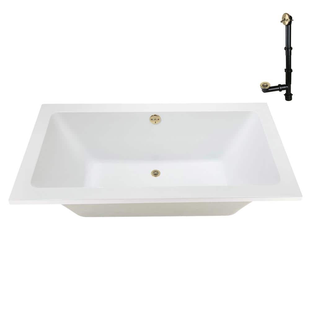 66'' x 34'' Glossy White Acrylic Soaking Drop-In Bathtub