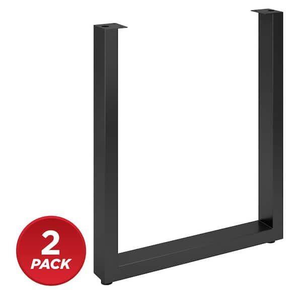 (2-Pack) 28 in. 710 mm) Matte Black Steel U-Shaped Table Legs with Leveling Glide