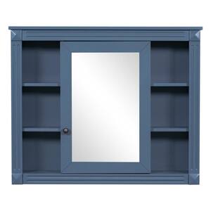 35 in. W x 28.7 in. H Rectangular Surface Mount Blue Bathroom Medicine Cabinet with Mirror with Open Shelves