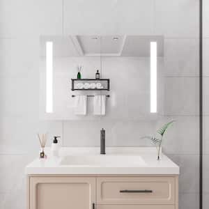 Modern 36 in. W x 24 in. H Silver Metal Framed Wall Mount/Recessed Bathroom Medicine Cabinet with Mirror LED Anti-fog