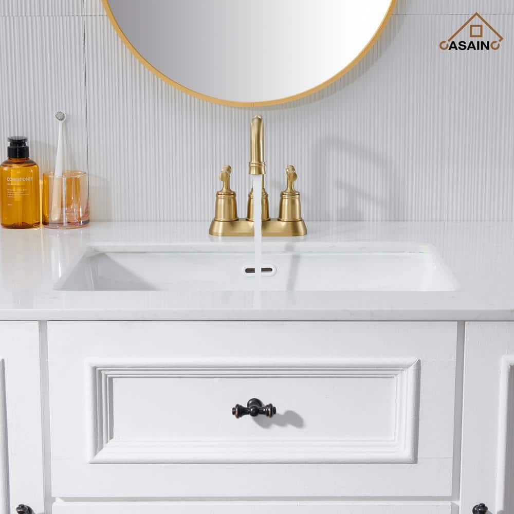 Brushed Gold Stainless Steel Double Handle Bathroom Faucet with Drain Assembly