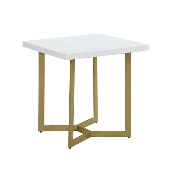 Best Quality Furniture April 23" White Rectangle Wooden Top End Table 23" Gold Painted Leg.