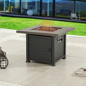34 in. x 25 in. Square Metal Propane Fire Pit Table with Lava Stone