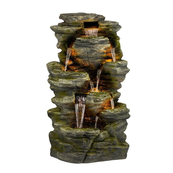 51 in. Tall Indoor/Outdoor Waterfall Rock Fountain with LED Lights