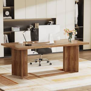 63 in. Rectangular Brown Engineered Wood Executive Desk with Large Tabletop for Home Office
