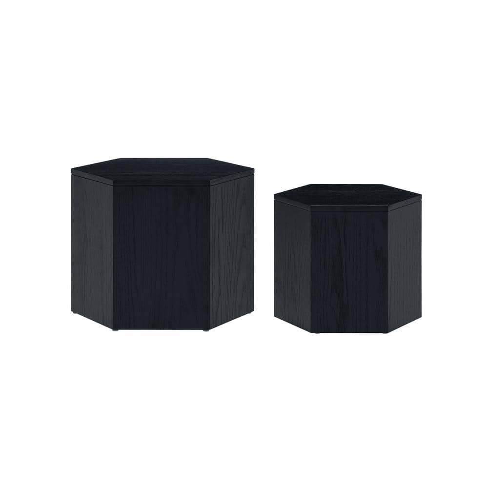 19 in. Black Hexagon MDF Coffee Table Set of 2 Side Table Coffee Table Stac