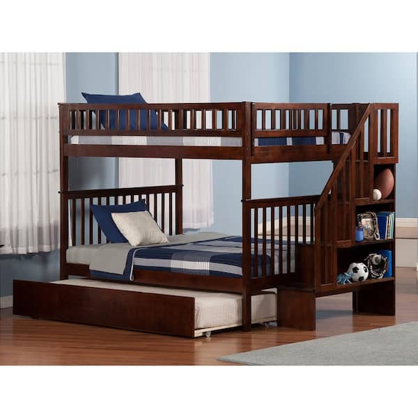 Atlantic Furniture Woodland Walnut Full, Shyann Staircase Twin Over Full Bunk Bed With Trundle