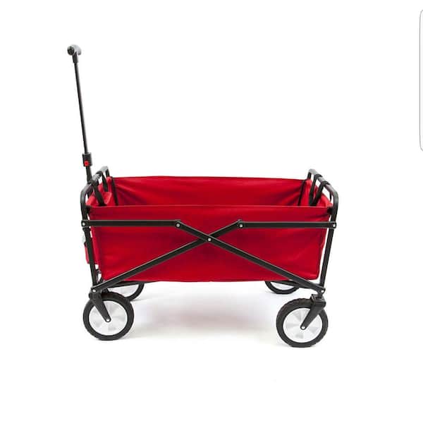 Collapsible Utility Wagon Cart Heavy Duty Folding Garden Cart Durable Wheels Red 