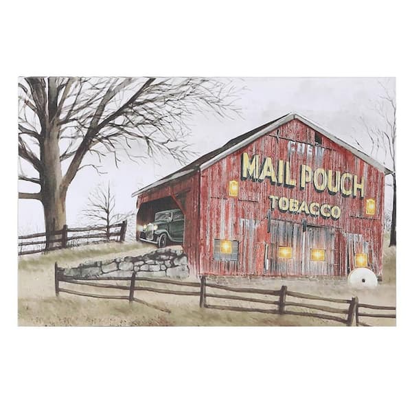 LuxenHome Red Barn Trail Ride Canvas Print with LED Light Wall Art 15.75 in. x 23.62 in.