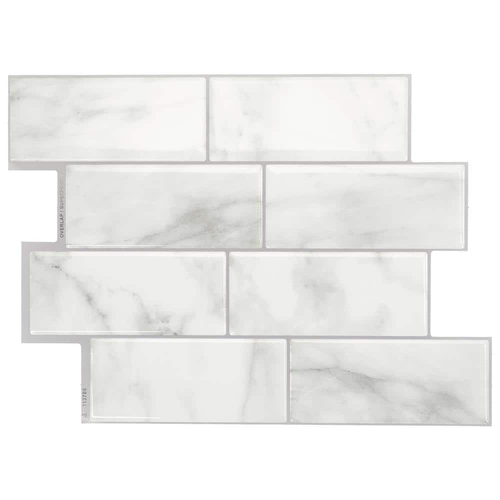 Smart Tiles Peel and stick backsplash Oslo White tiles, Ceramic look,  22.56in. x 10.88in.