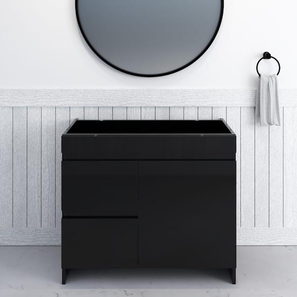 VOLPA USA AMERICAN CRAFTED VANITIES Mace 36 in. W x 18 in. D x 34 in. H Bath Vanity Cabinet without Top in Glossy Black with Left-Side Drawers