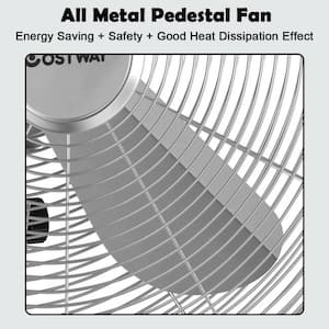 Adjustable-Height 16 in. Black Oscillating Energy Save Pedestal Stand Fan All Metal Floor Fan for Indoor, Office & Dorm
