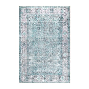 Etta Baby Blue 3 ft. 6 in. x 5 ft. 6 in. Vintage Traditional Oriental Medallion Indoor Flatweave Polyester Area Rug