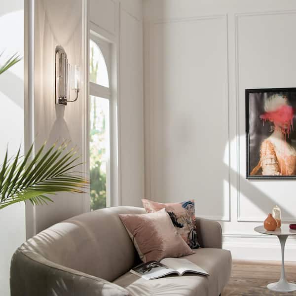 Kimrose 1-Light Polished Nickel and Satin Nickel Hallway Indoor Wall Sconce Light with Clear Fluted Glass