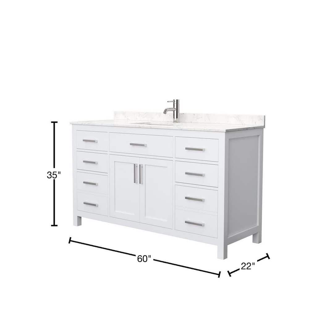 Beckett 60" White Freestanding Single Vanity with Carrara Marble Top