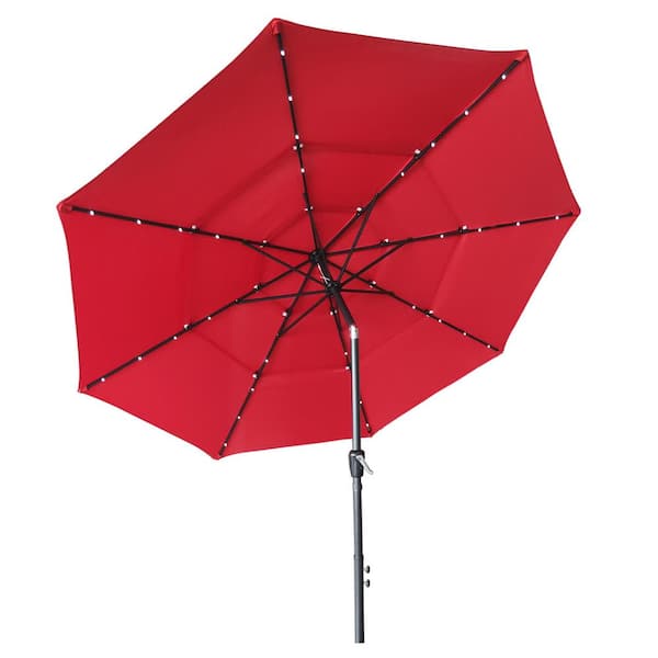 cenadinz 11 ft. Market Patio Umbrella with LED in Red