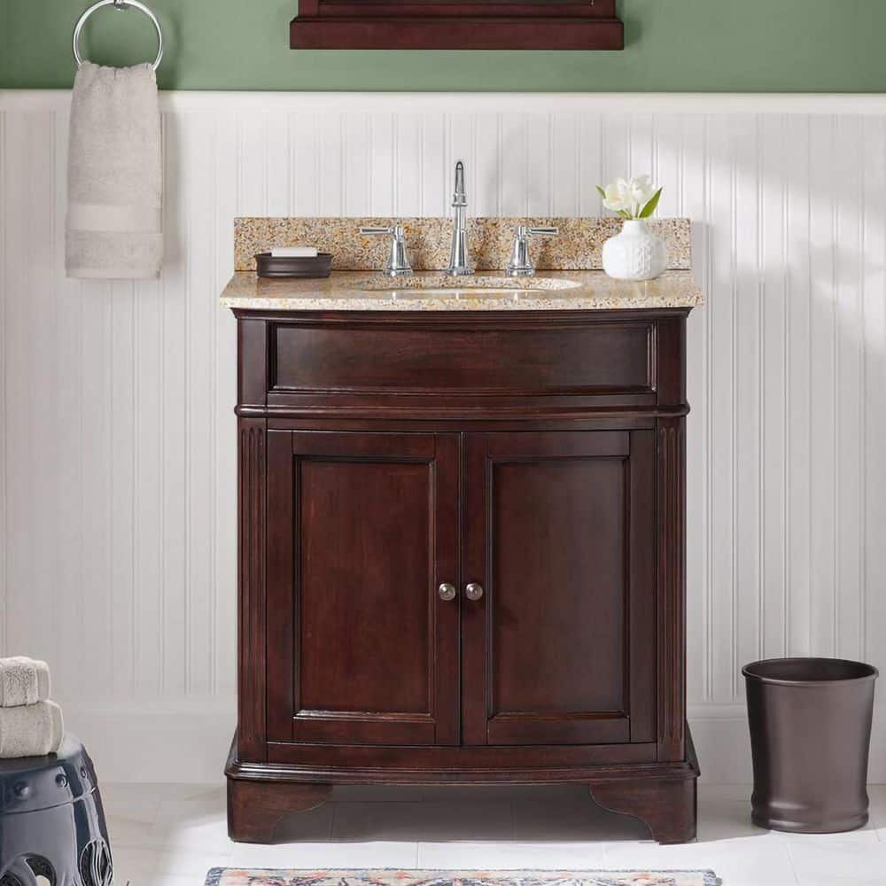 UPC 886393915844 product image for Terryn 31 in. Single Sink Cherry Bath Vanity with Beige Granite Top (Assembled) | upcitemdb.com
