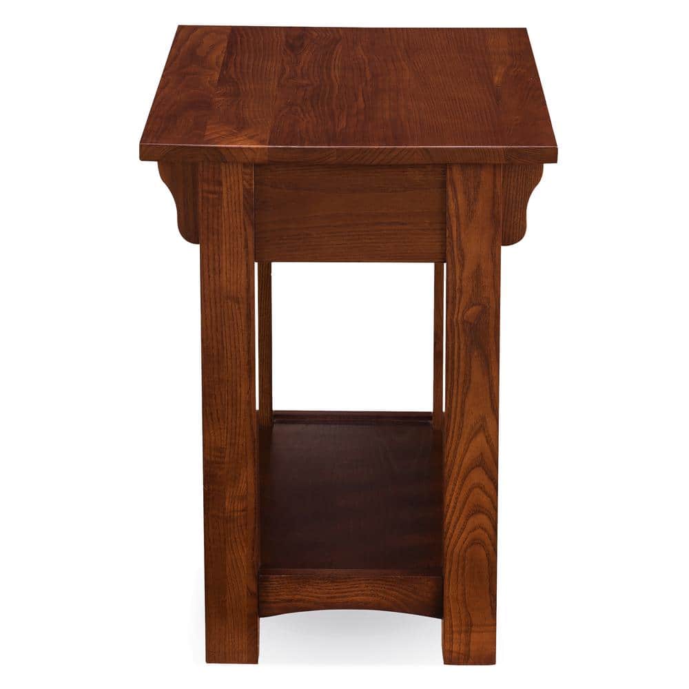 Medium Oak Mission Style Side Table with Drawer and Shelf