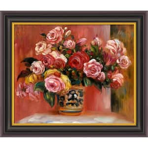 Roses in a Vase, 1914 by Pierre-Auguste Renoir Opulent Framed Abstract Oil Painting Art Print 26 in. x 30 in.