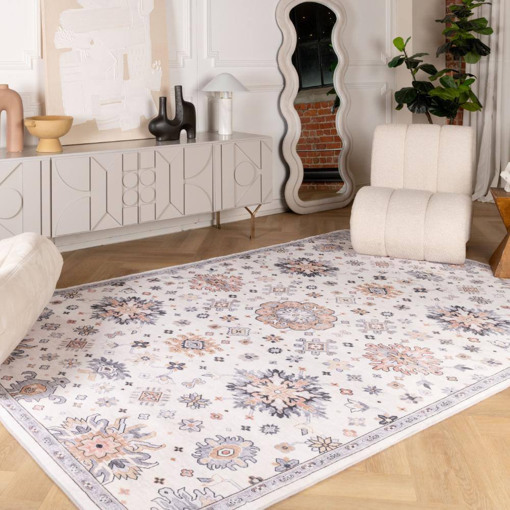 Aruba Cream and Gold Distressed Synthetic Area Rug