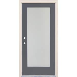 36 in. x 80 in. Right-Hand/Inswing 1 Lite Satin Etch Glass London Painted Fiberglass Prehung Front Door w/4-9/16" Frame
