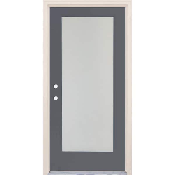 Builders Choice 36 in. x 80 in. Right-Hand/Inswing 1 Lite Satin Etch Glass London Painted Fiberglass Prehung Front Door w/4-9/16" Frame