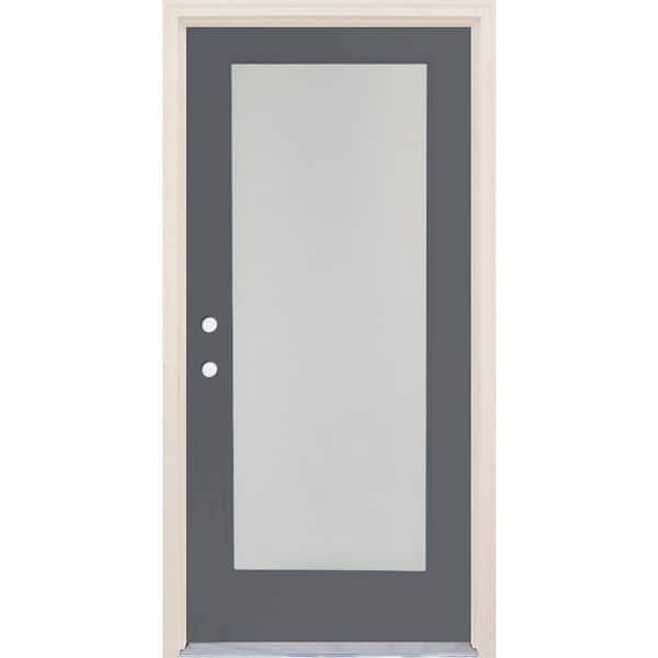 36 in. x 80 in. Right-Hand/Inswing 1 Lite Satin Etch Glass London Painted Fiberglass Prehung Front Door w/6-9/16" Frame