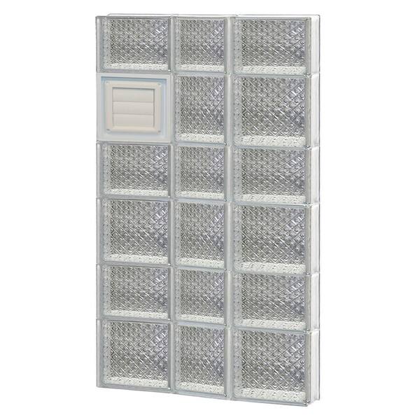 Clearly Secure 21.25 in. x 40.5 in. x 3.125 in. Frameless Diamond Pattern Glass Block Window with Dryer Vent