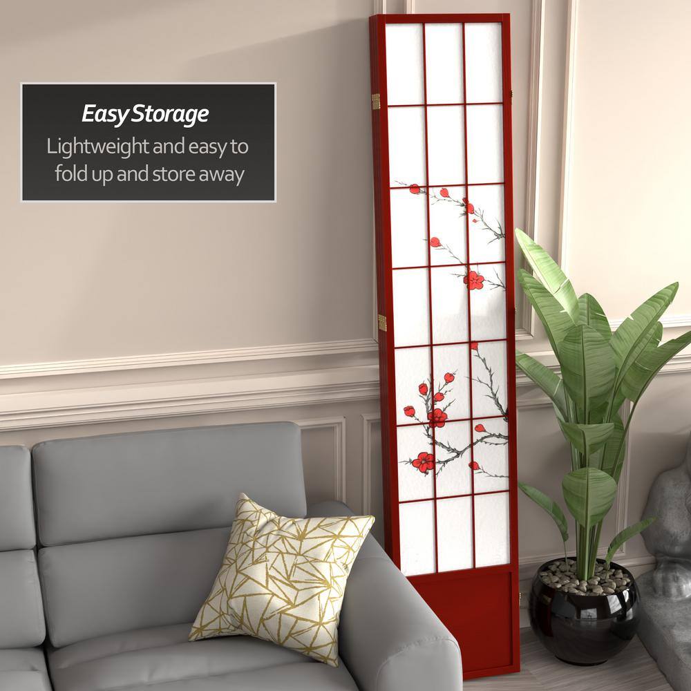 86" Rosewood Cherry Blossom Shoji Room Divider