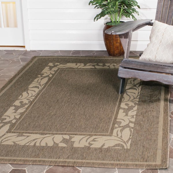 Courtyard Brown/Natural 7 ft. x 7 ft. Square Border Indoor/Outdoor Patio  Area Rug